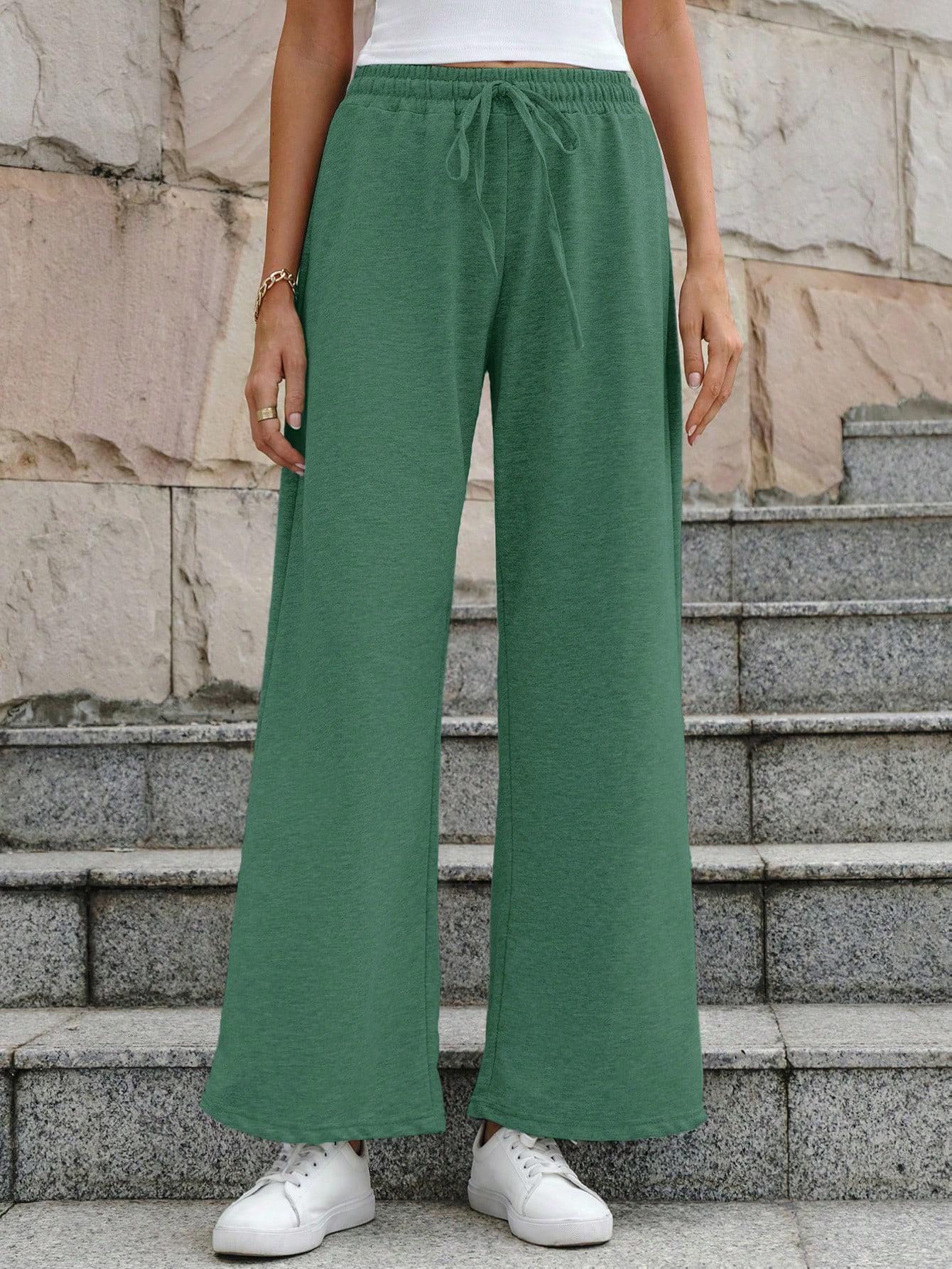zielone proste spodnie wiązanie