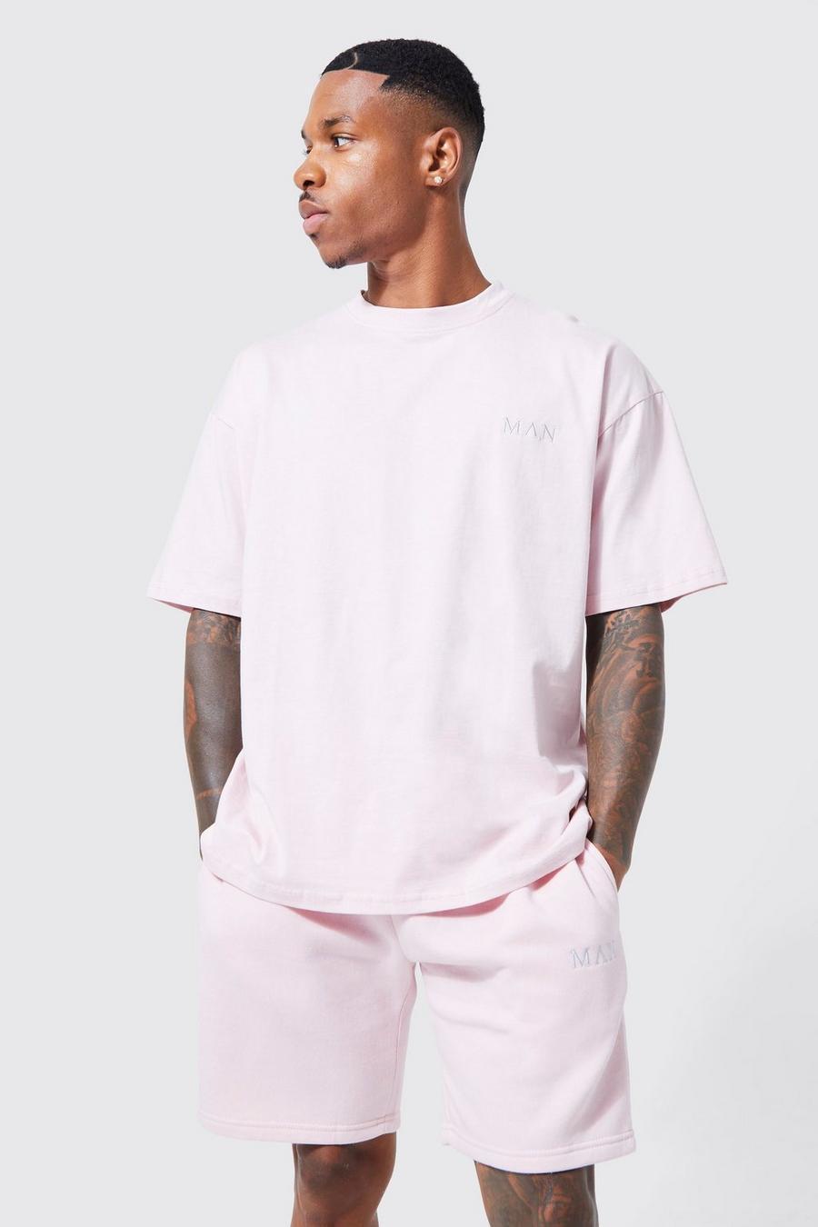 różowy t-shirt oversize haft logo