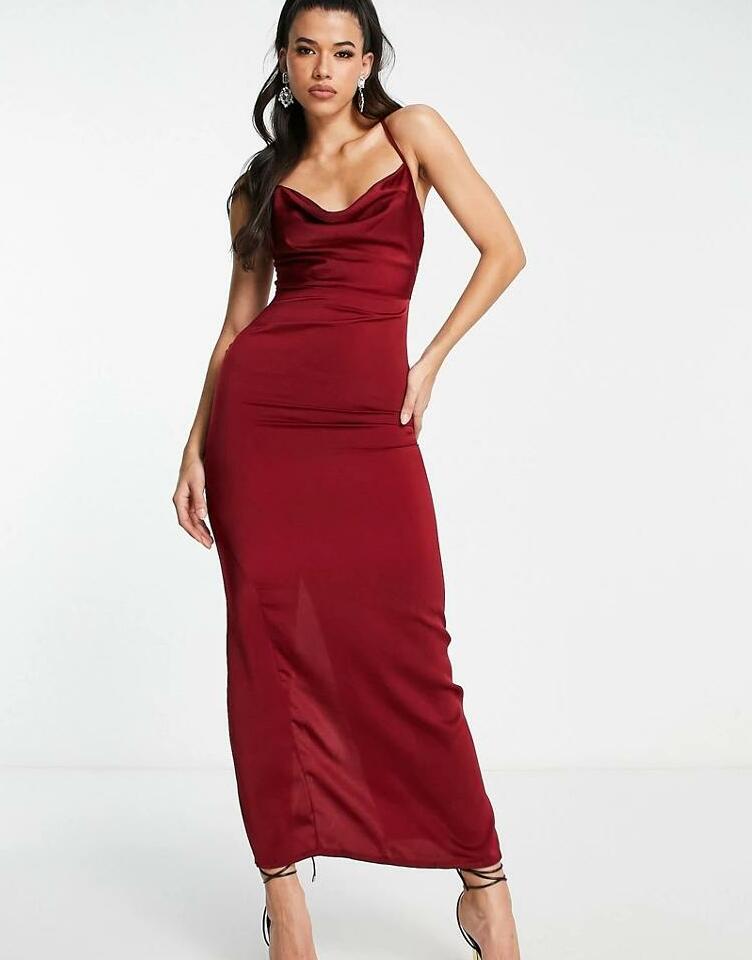 SATYNOWA MAXI SUKIENKA ROZPOREK CROSS BACK