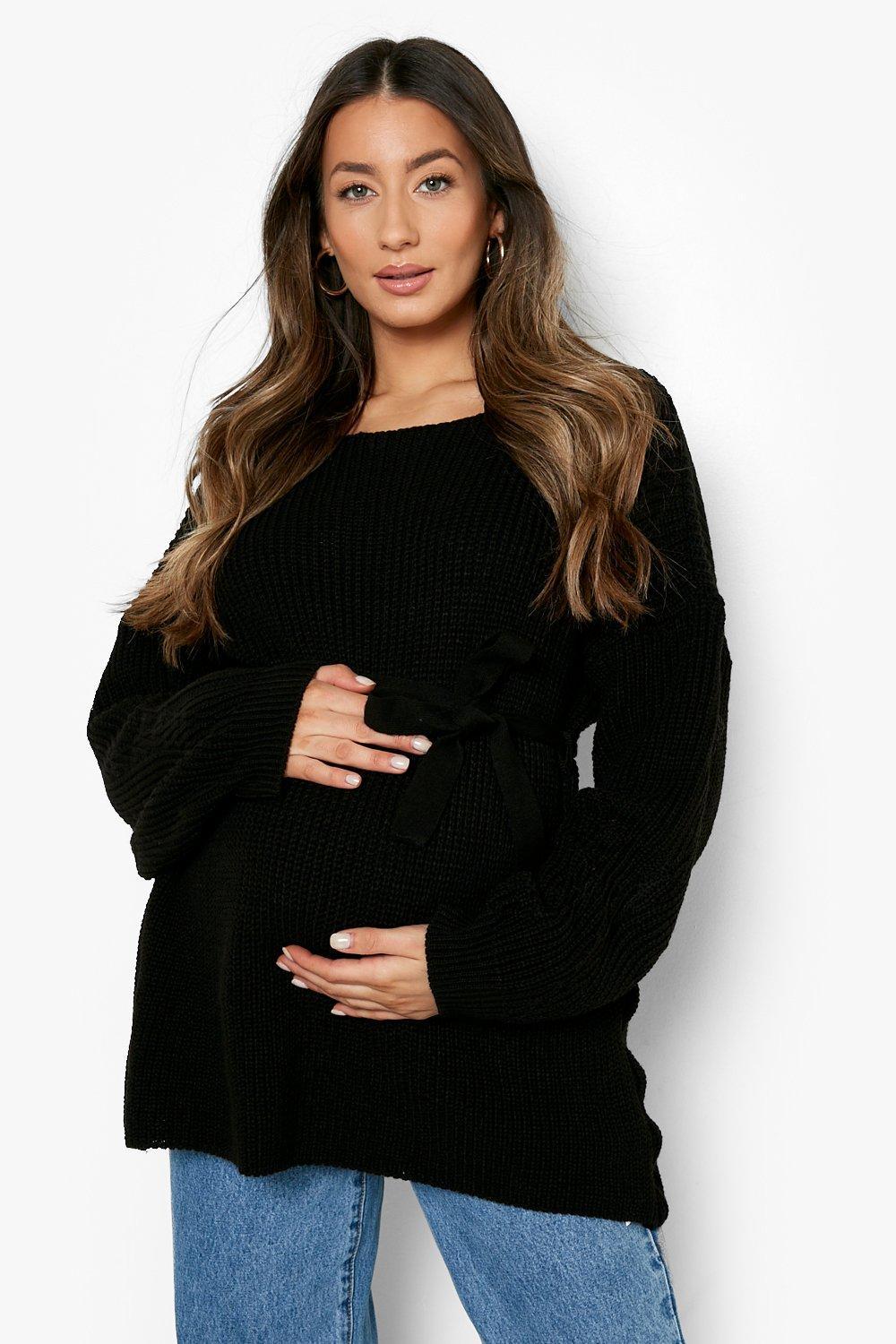 czarny sweter ciążowy pasek 