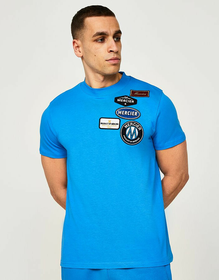niebieska koszulka t-shirt naszywki vintage 