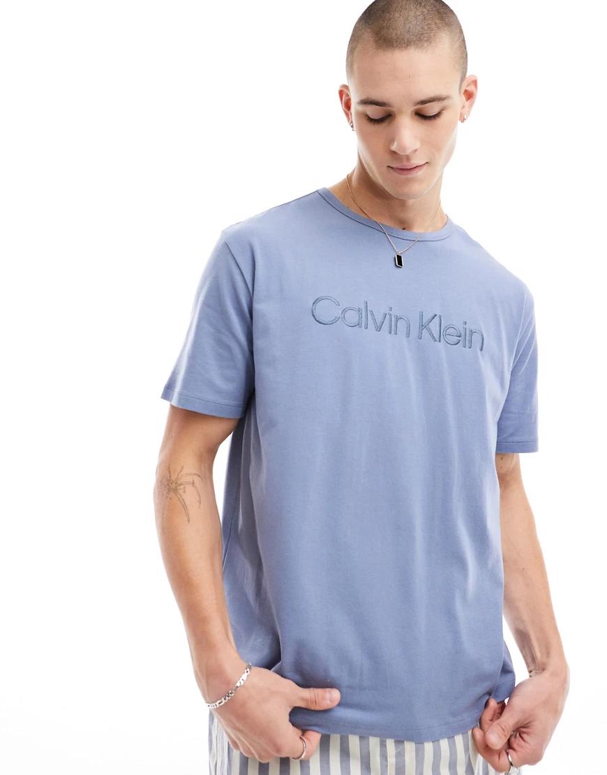 niebieski t-shirt góra od piżamy logo haft