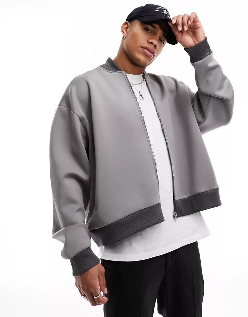 SZARA BLUZA BOMBER OVERSIZE ZAMEK BŁYSKAWICZNY