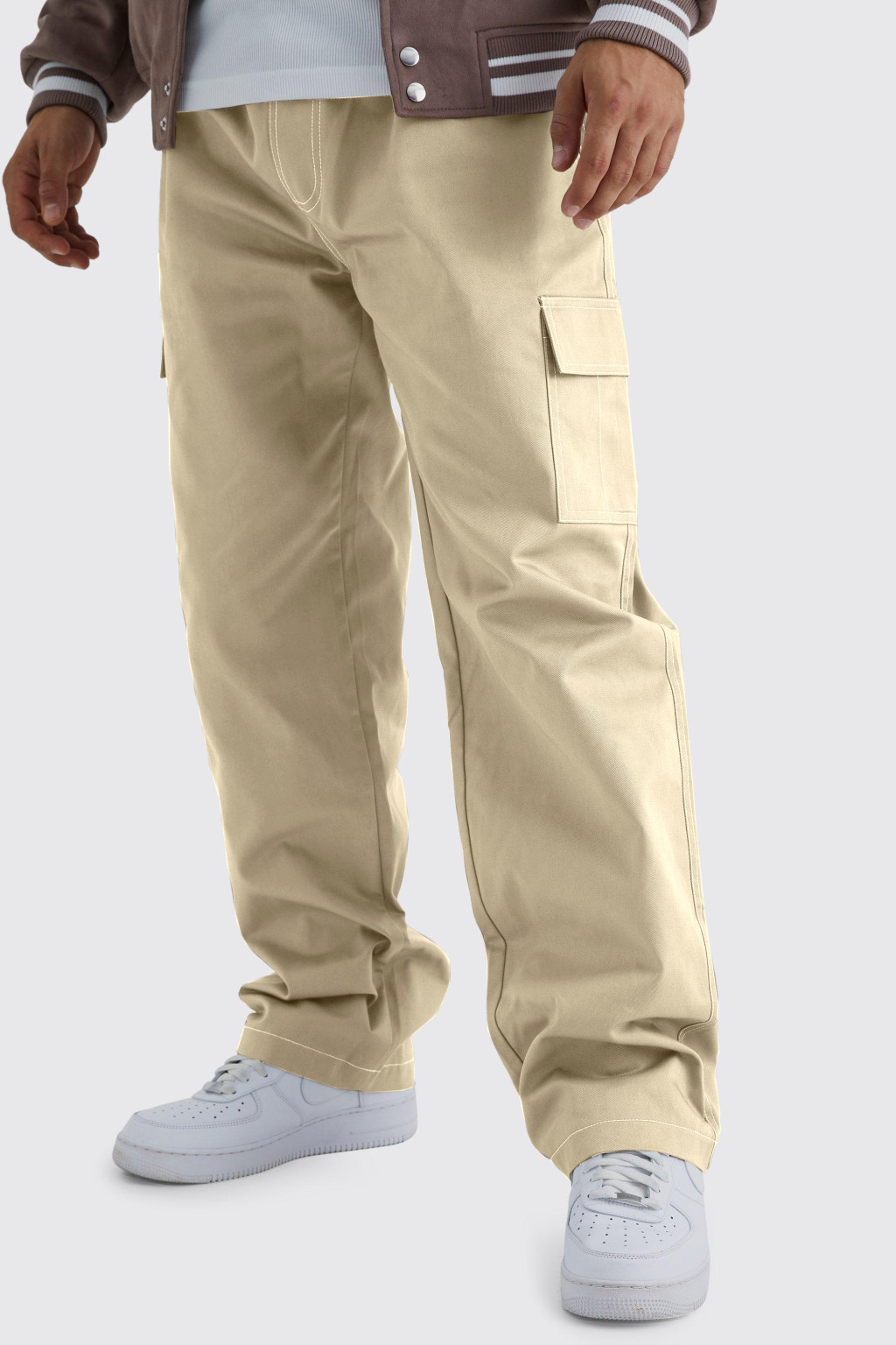 piaskowe spodnie bojówki kieszonki