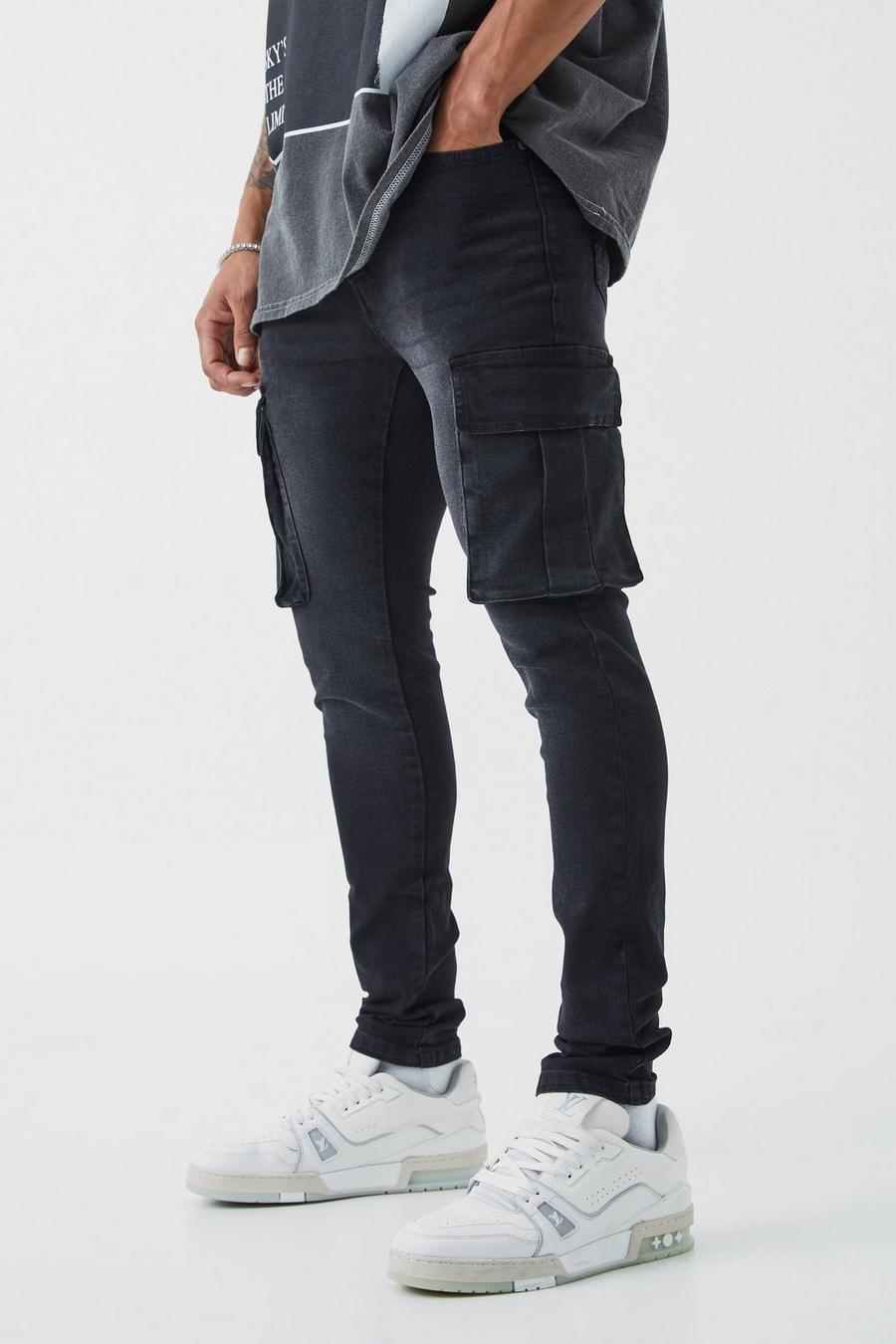 czarne spodnie jeans bojówki kieszenie