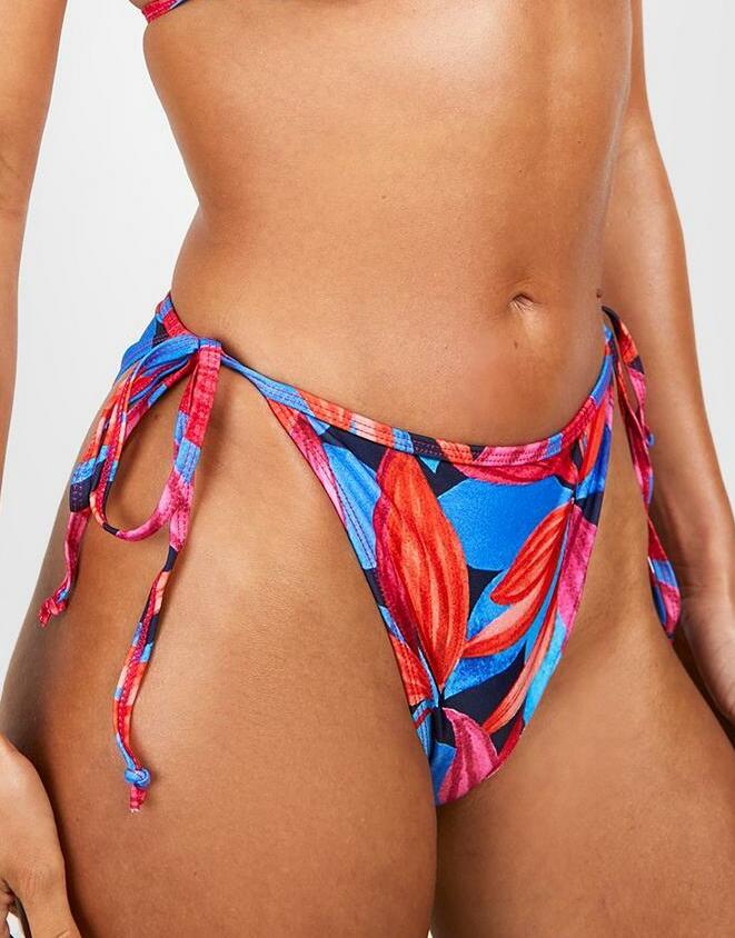 dół od bikini tropical print wiązanie kwiaty liście