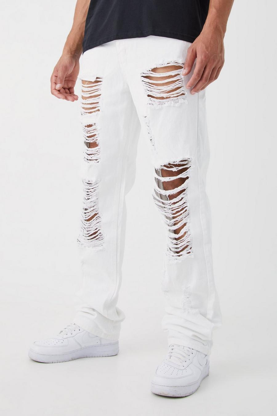 białe proste spodnie jeans ripped