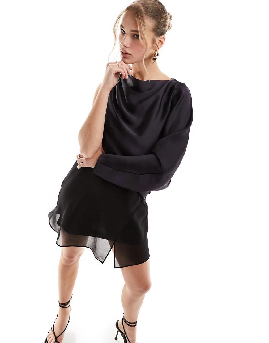 czarna mini sukienka asymetria łączenie marszczenia