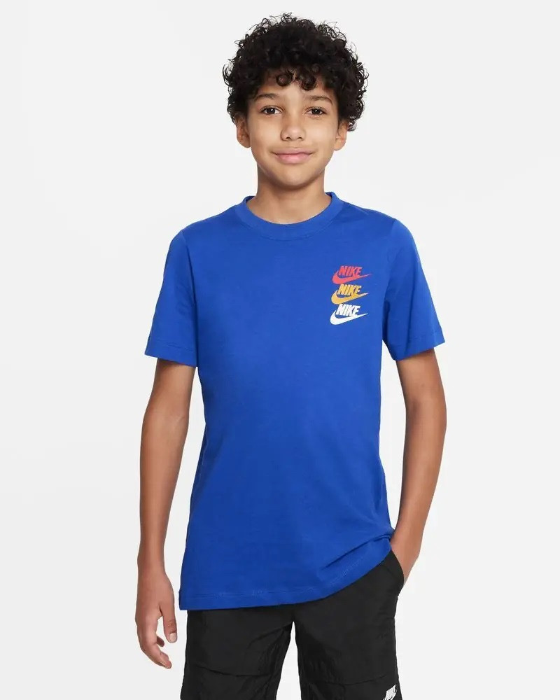 niebieski t-shirt logo FJ5391-480 okrągły dekolt