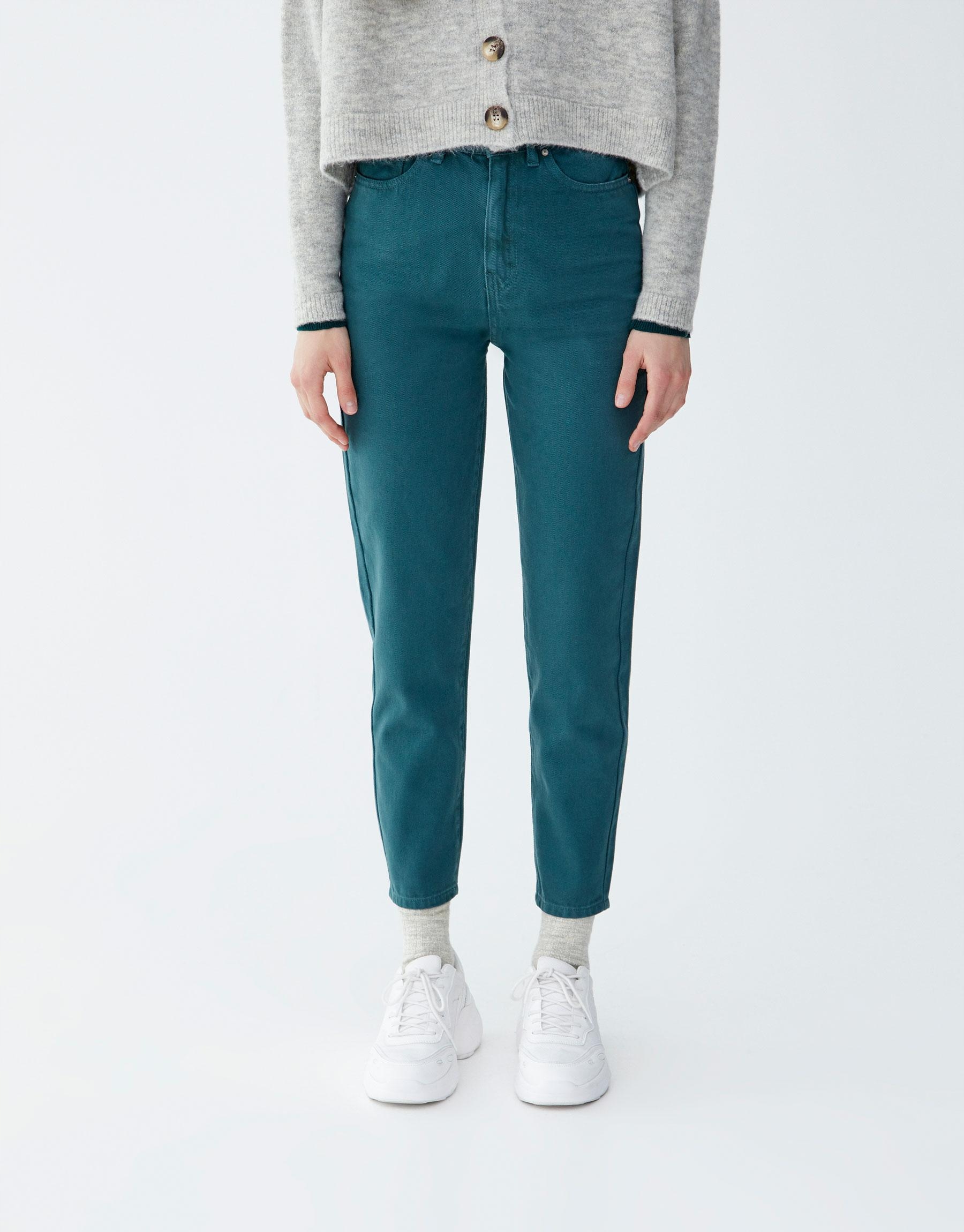 zielone spodnie mom jeans