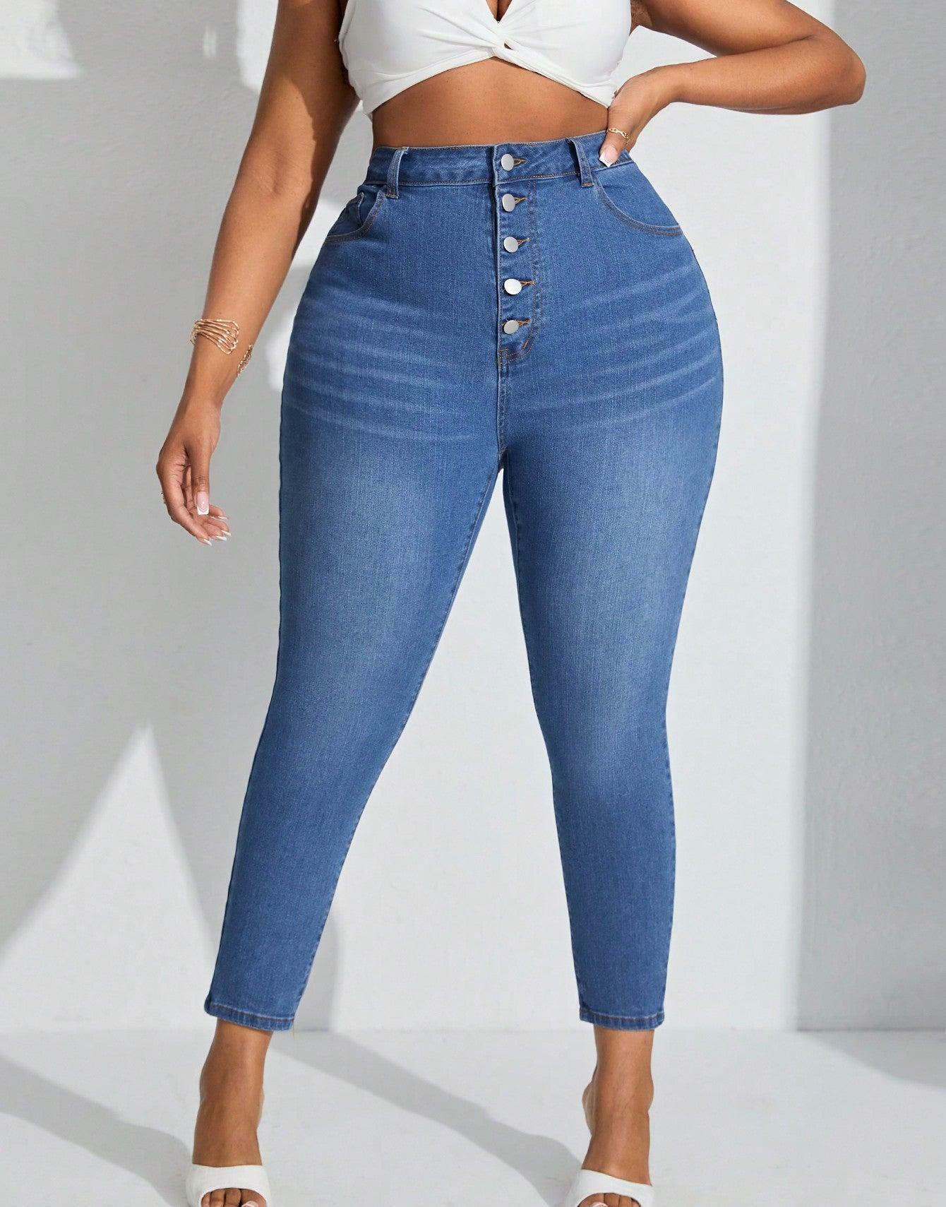 spodnie rurki jeans wysoki stan guziki