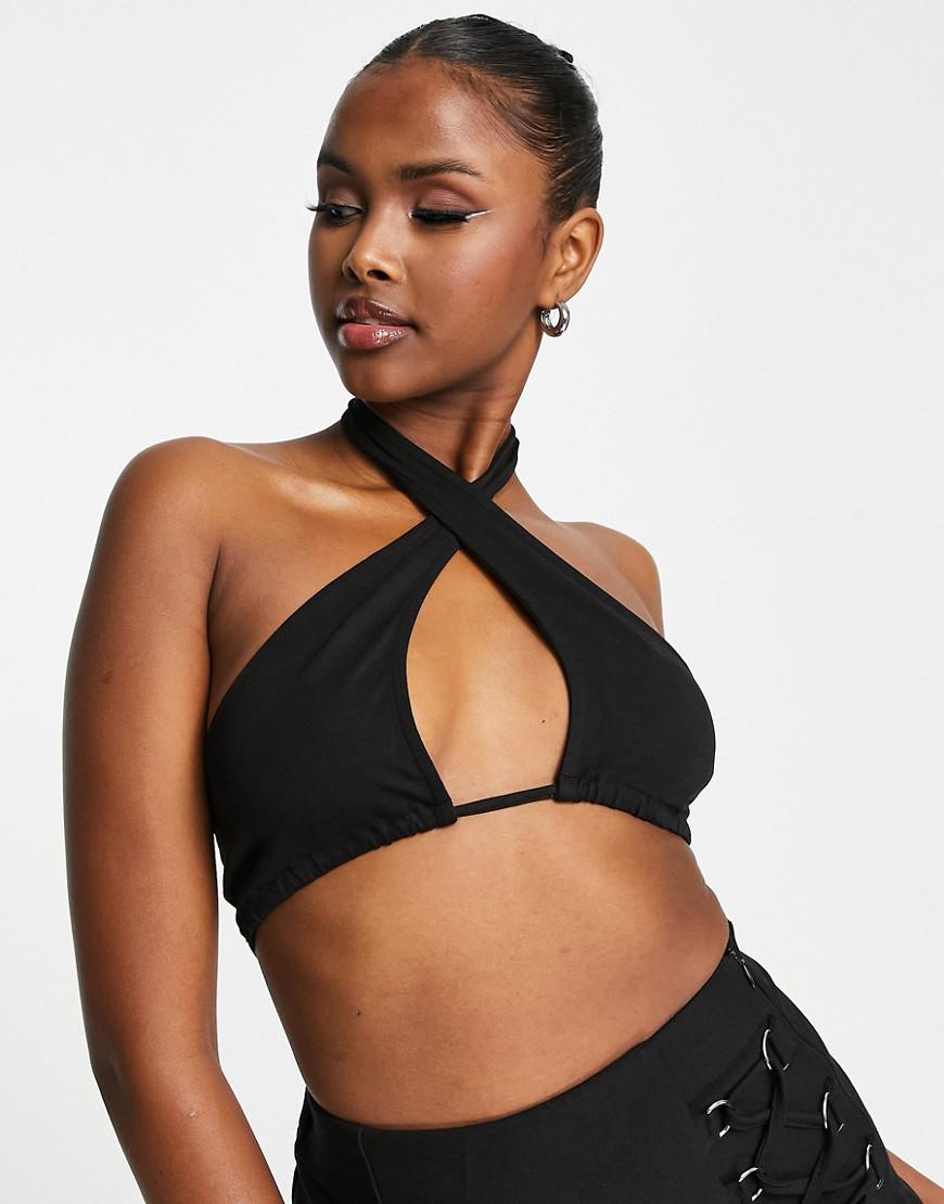 CZARNY bawełniany miękki CROP TOP OPEN BACK