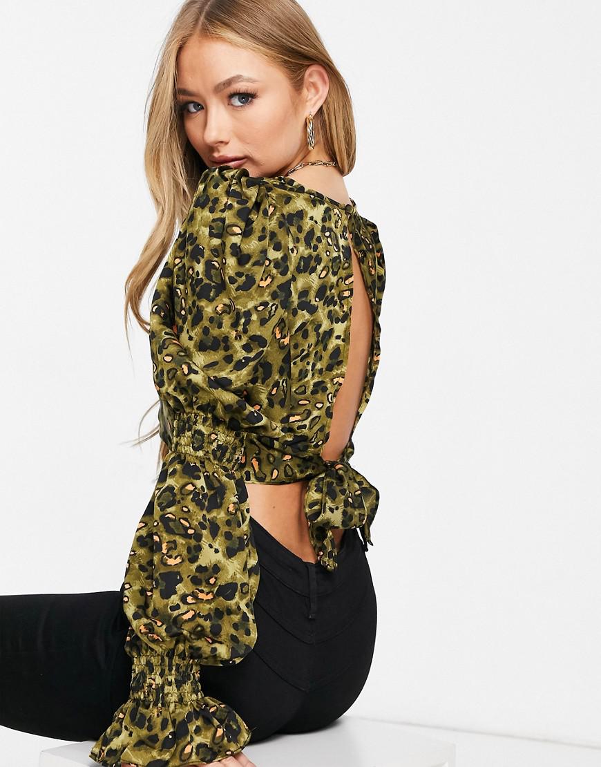 SATYNOWY crop TOP ANIMAL PRINT bufki