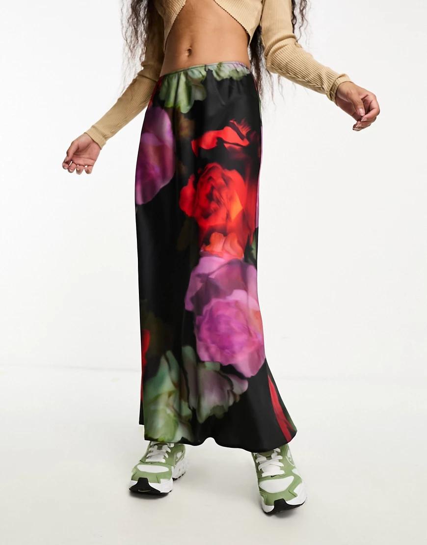 maxi spódnica satyna floral print