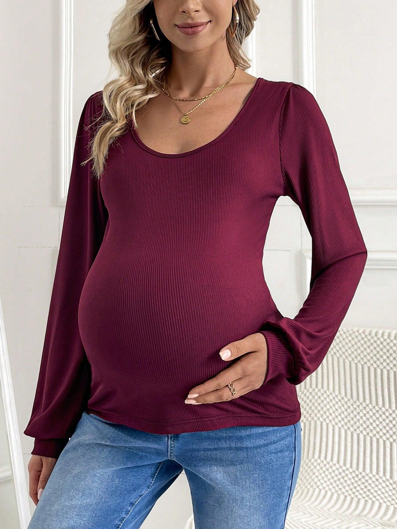 prążkowana ciążowa bluzka z długim rękawem basic