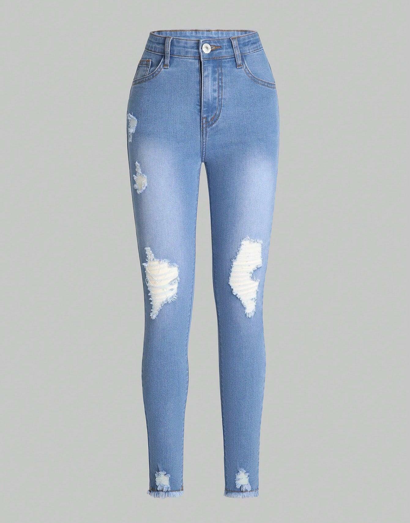 spodnie rurki jeans ripped dziury