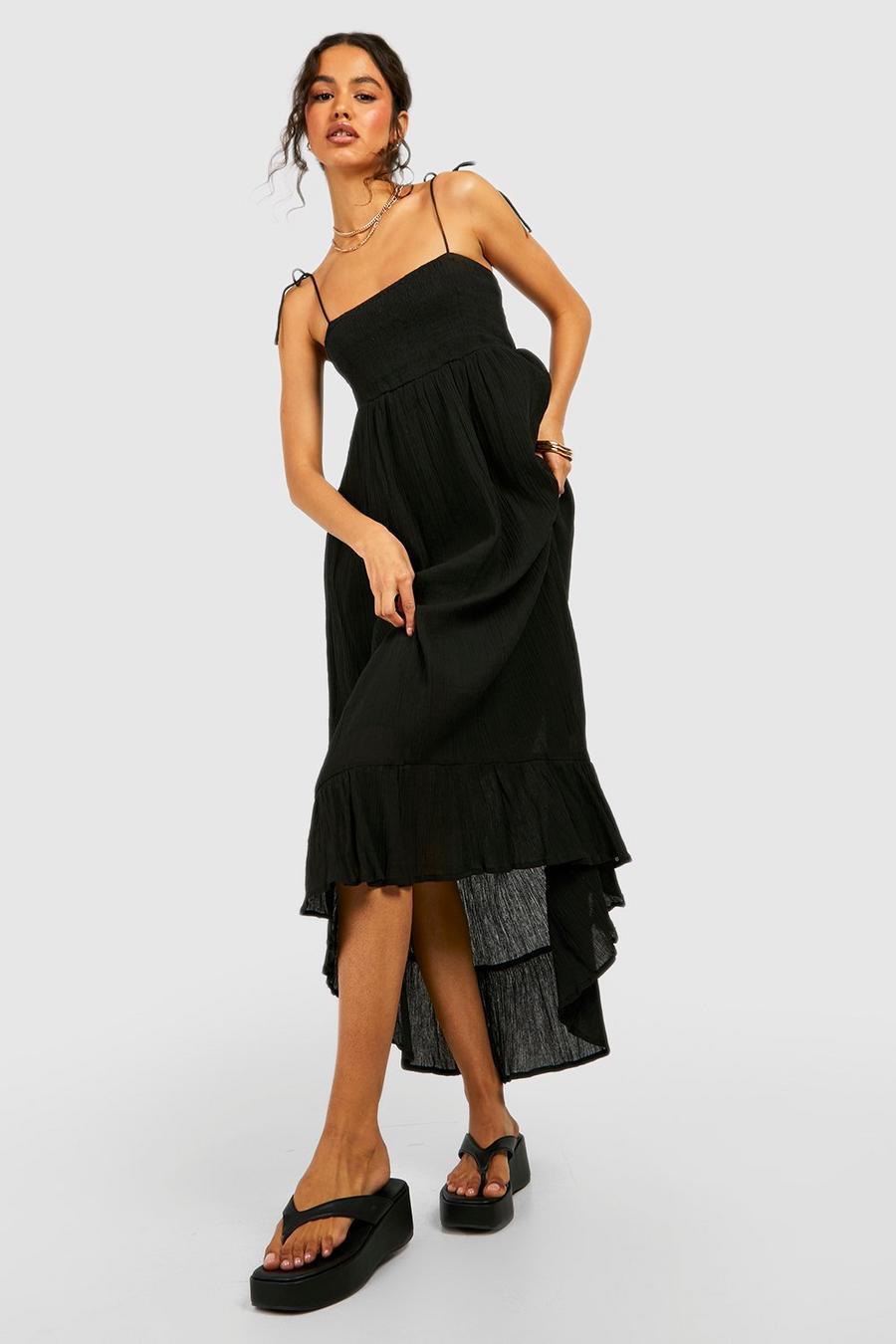 czarna midi sukienka na ramiączkach tekstura