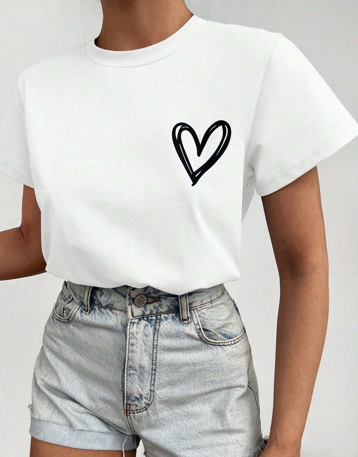 biały klasyczny t-shirt nadruk serce