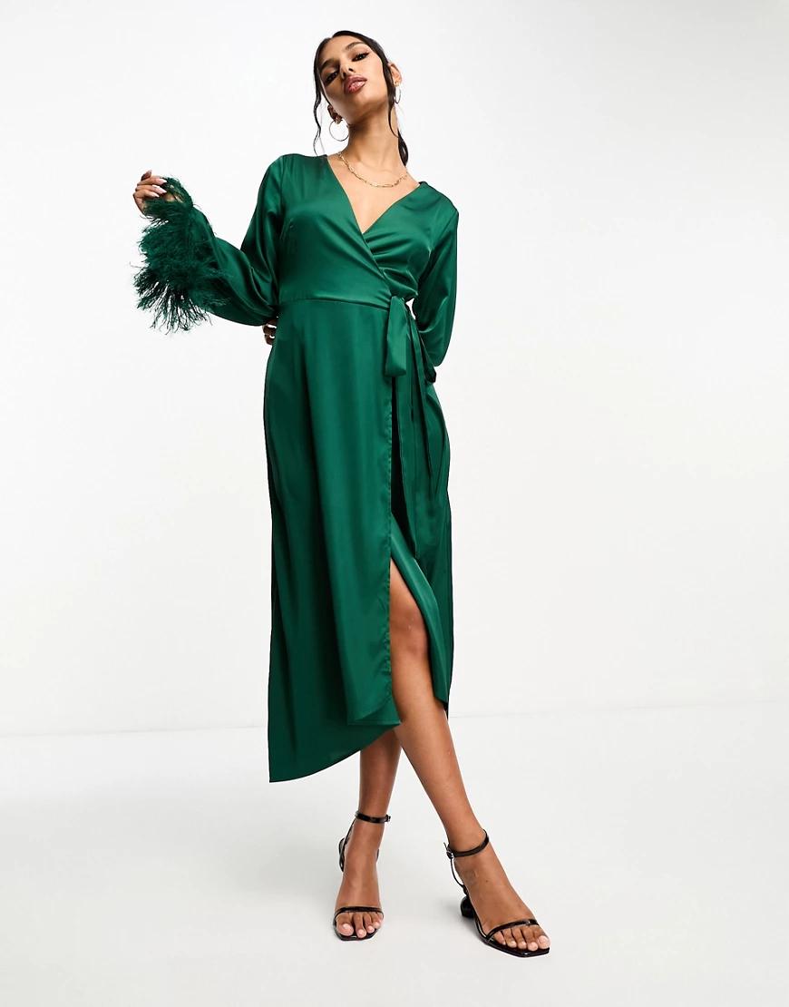 zielona kopertowa sukienka wiązanie