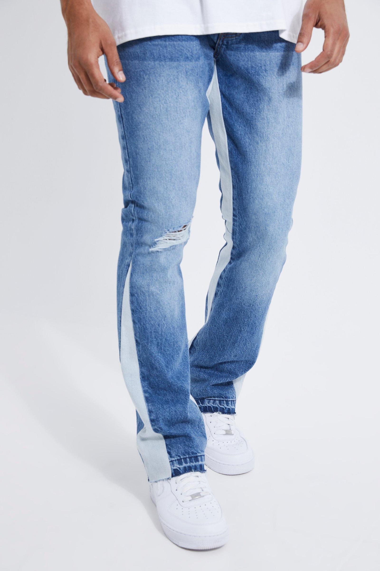 niebieskie spodnie jeans wstawki ripped