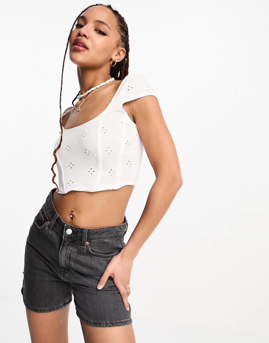 BIAŁY CROP TOP GORSET HAFT 