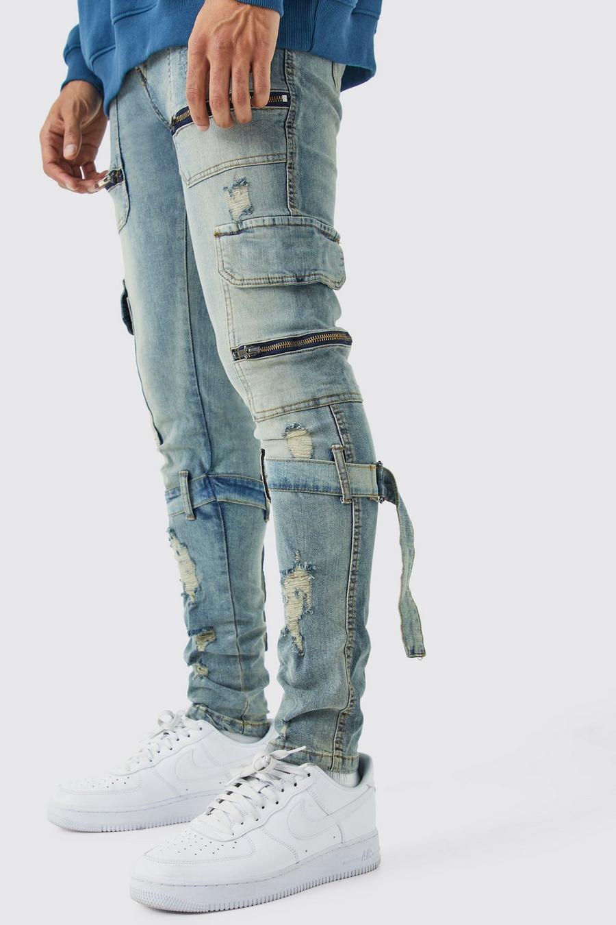 spodnie jeans bojówki kieszenie zip