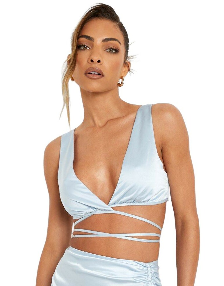 wiązany satynowy crop top