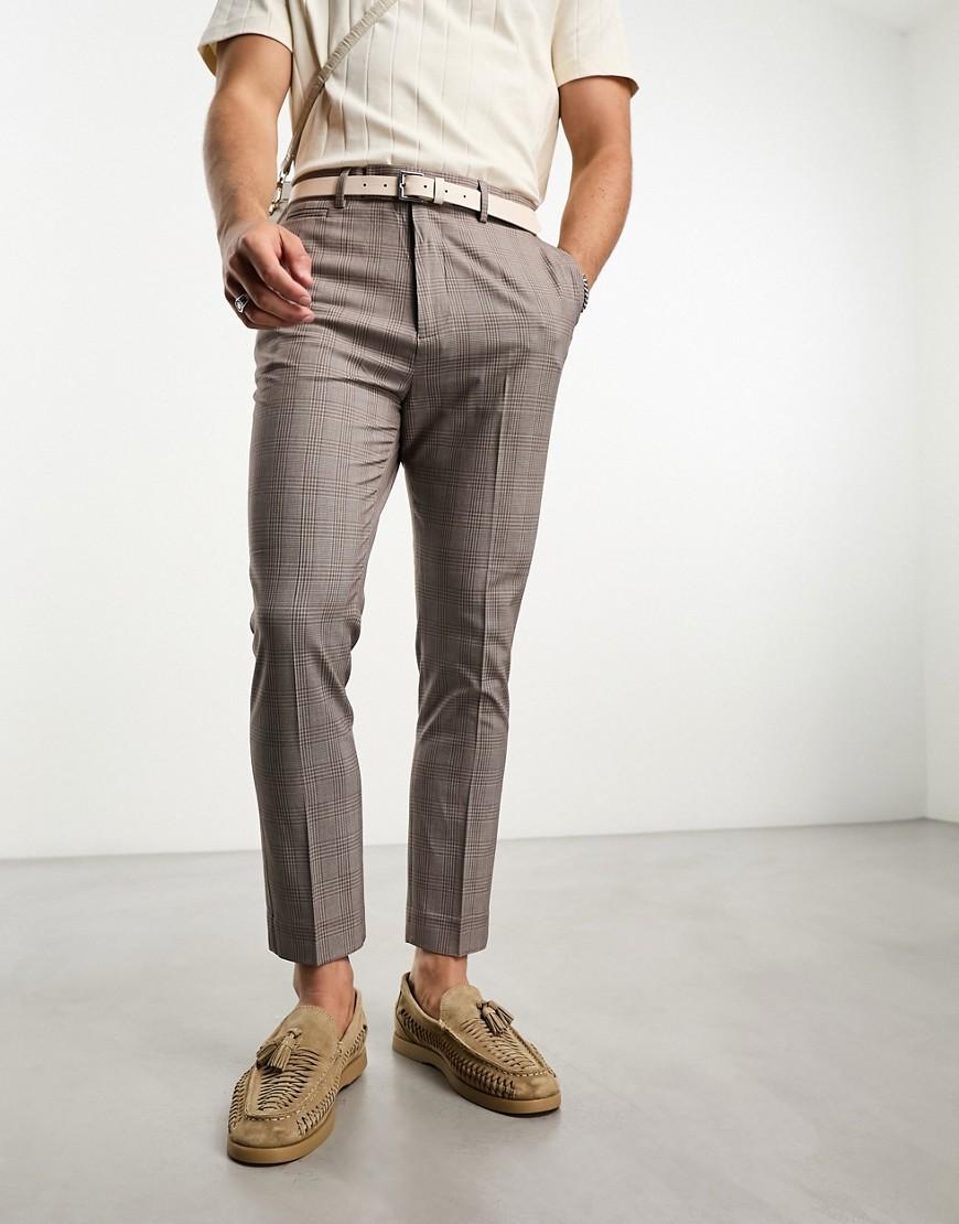 brązowe spodnie kratka casual