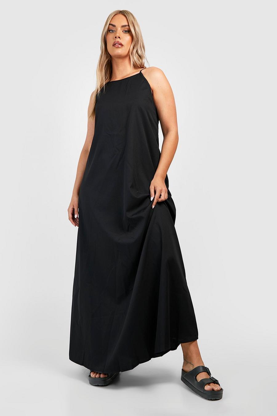 trapezowa maxi czarna sukienka basic