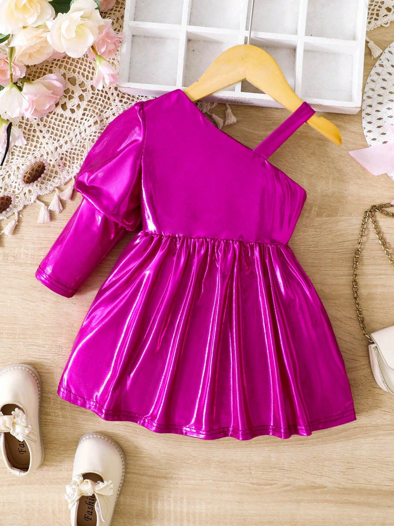 różowa metaliczna asymetryczna sukienka