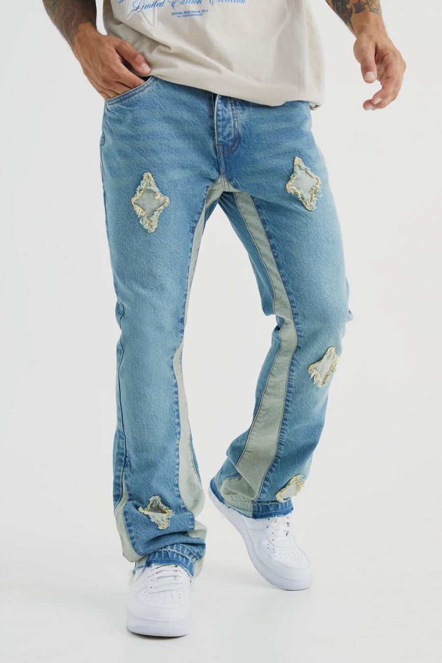 jeansowe spodnie styl retro przetarcia naszywki