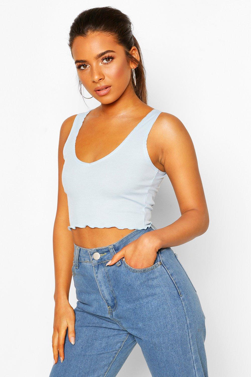 NIEBIESKI CROP TOP PRĄŻKI