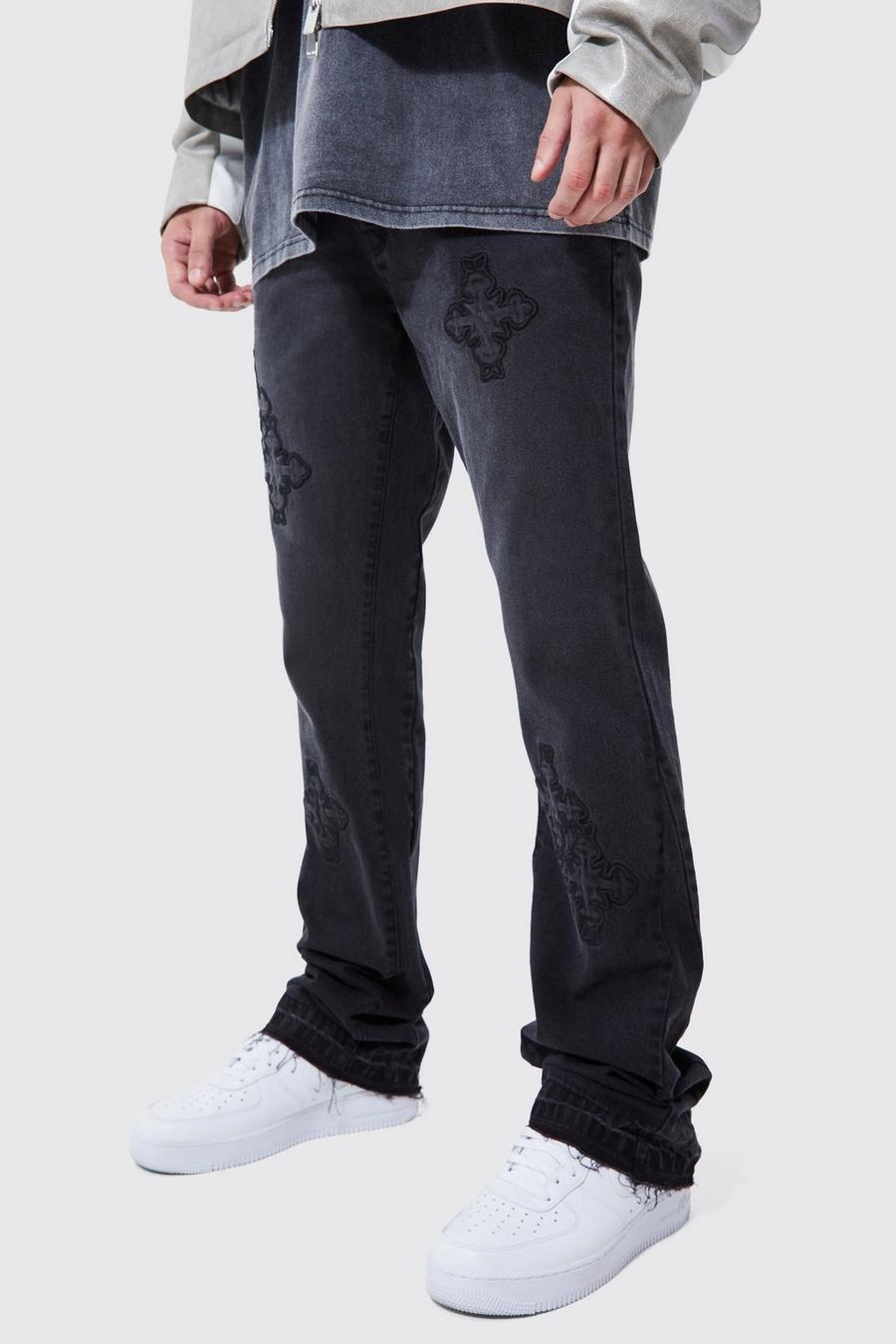 bawełniane czarne spodnie jeans krzyż