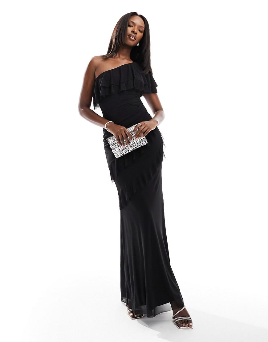 czarna asymetryczna maxi sukienka siateczka