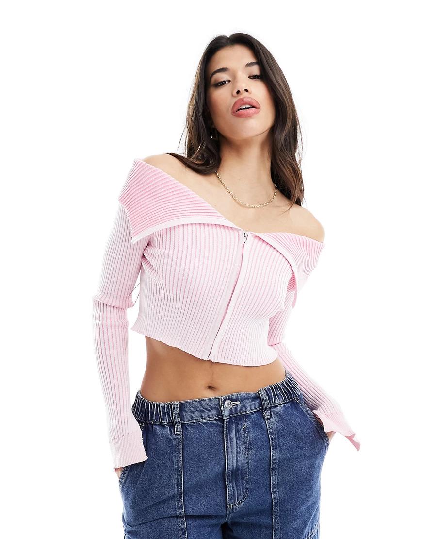 rozpinany różowy sweter zip prążki