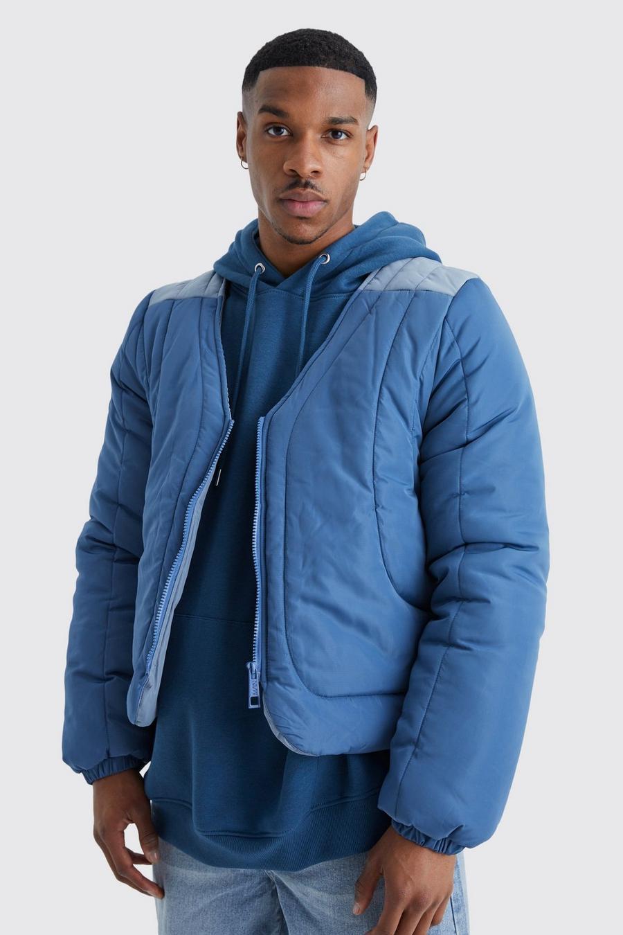 niebieska pikowana kurtka łączenie zip