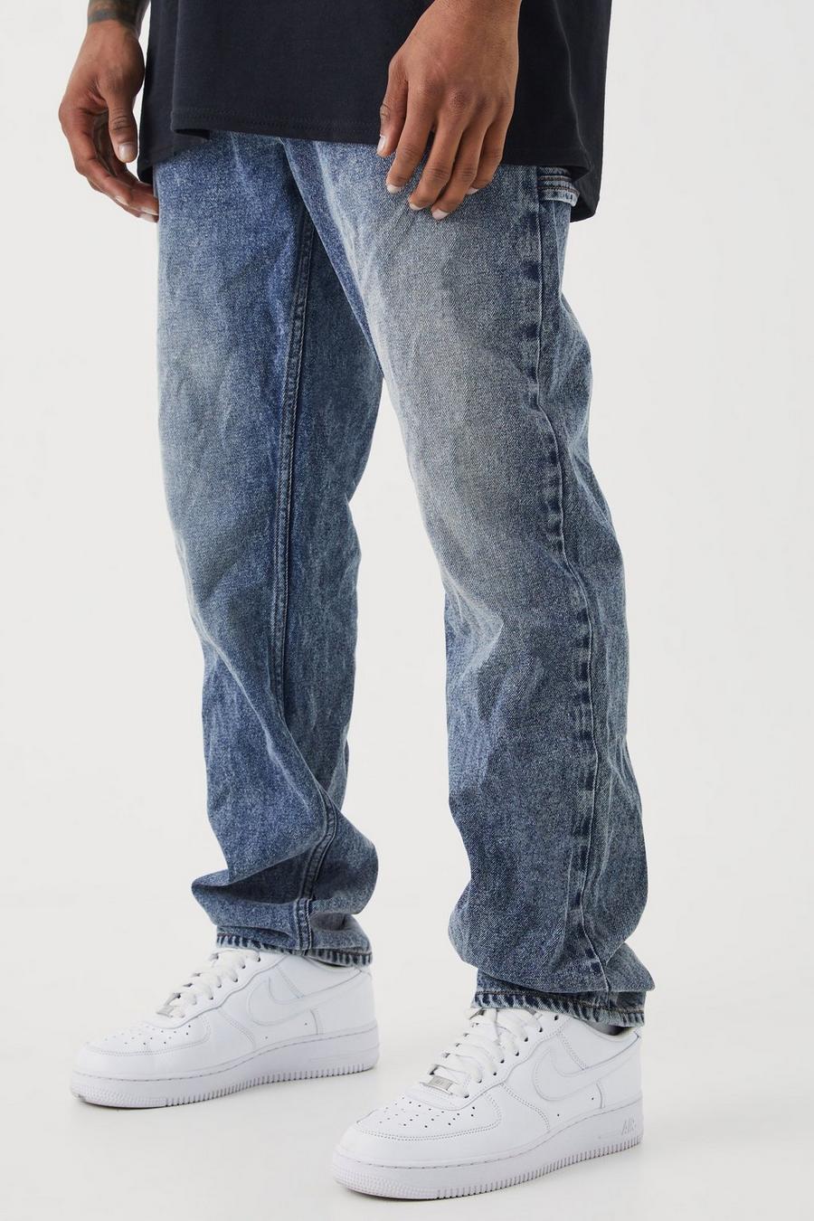 niebieskie spodnie jeans wash effect