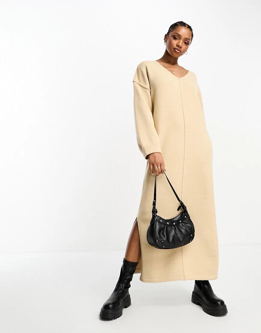 maxi dzianinowa sukienka oversize v-neck