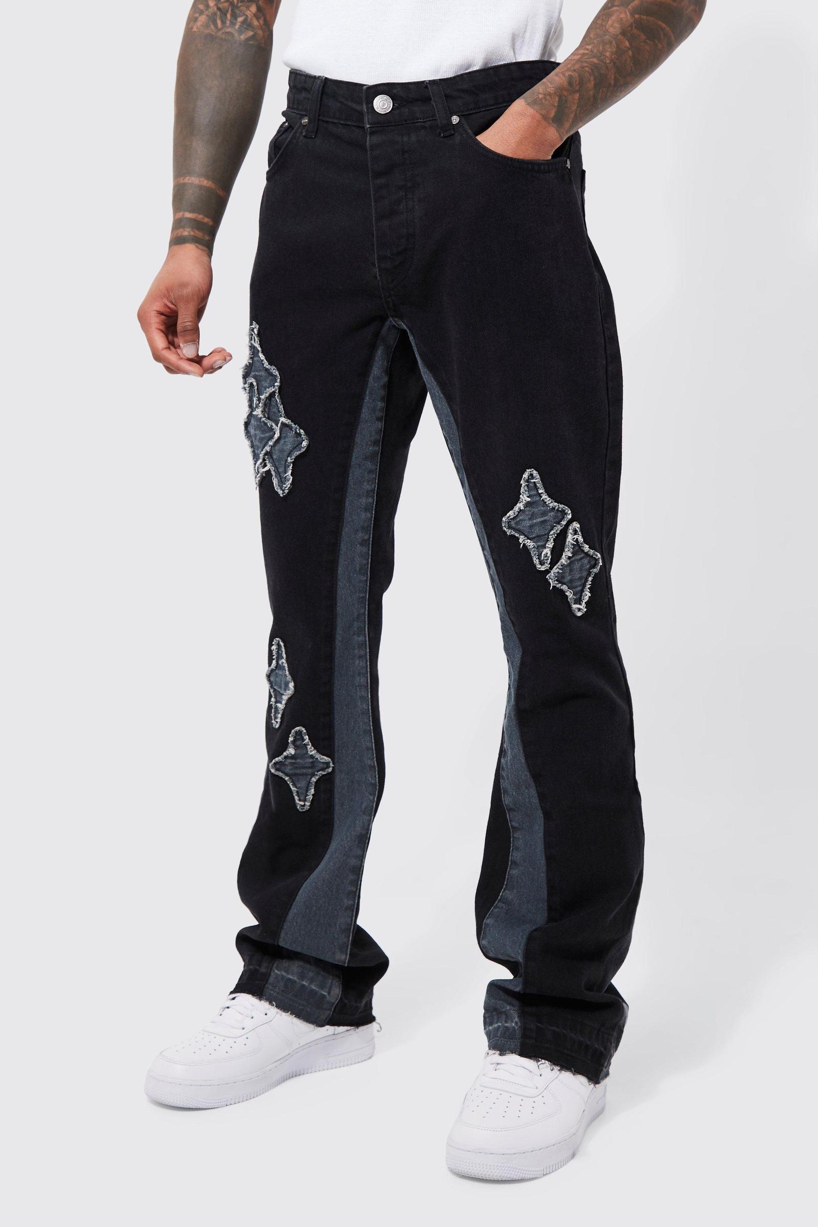spodnie Bootcut jeans ripped kontrast