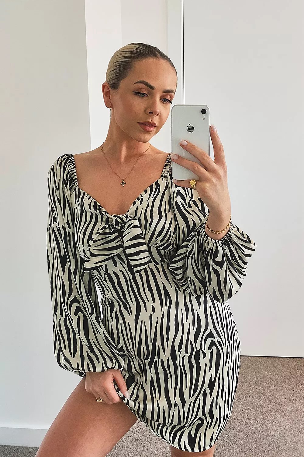 mini SUKIENKA animal print WĄZANie długi rękaw 