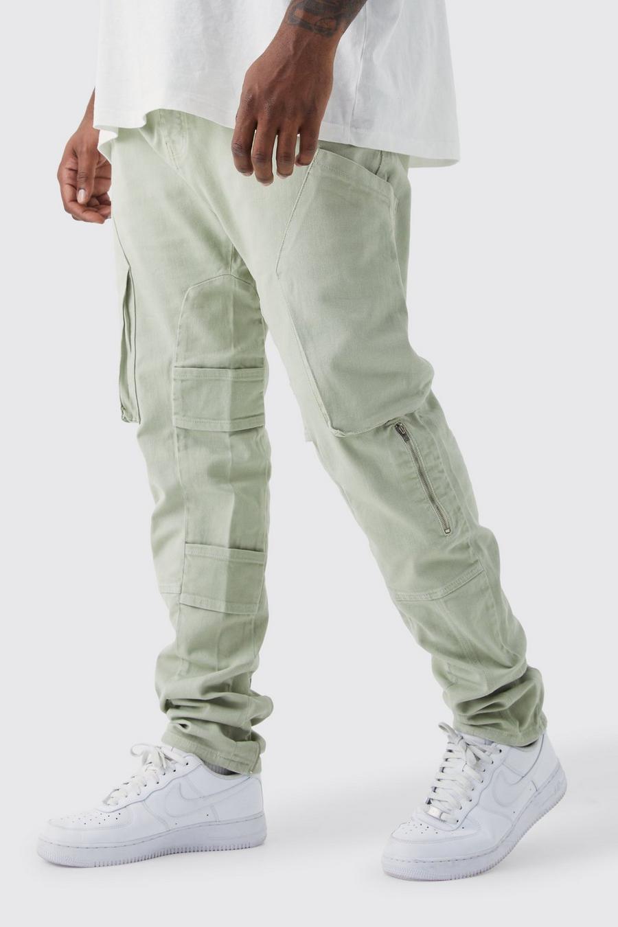 zielone spodnie jeans cargo kieszenie