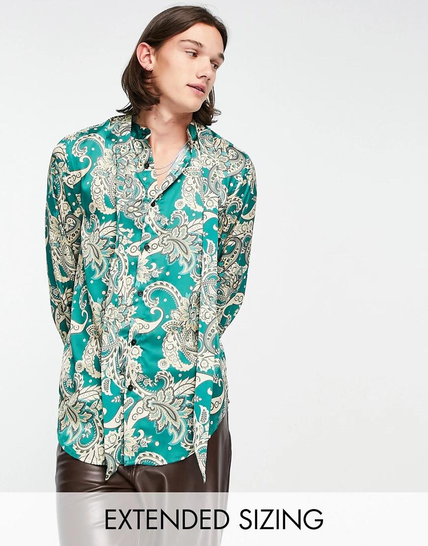 satynowa koszula print casual wzór wiązany dekolt