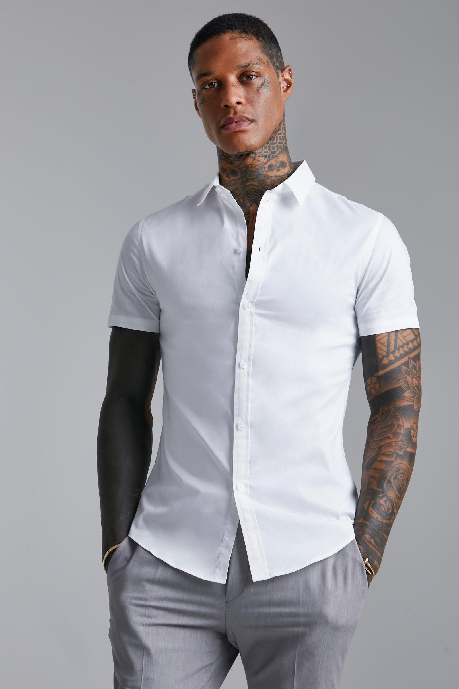klasyczna biała koszula z krótkim rękawem slim