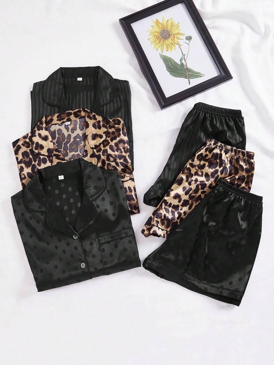 SATYNOWY KOMPLET PIŻAMA ANIMAL PRINT GROSZKI 2-PACK