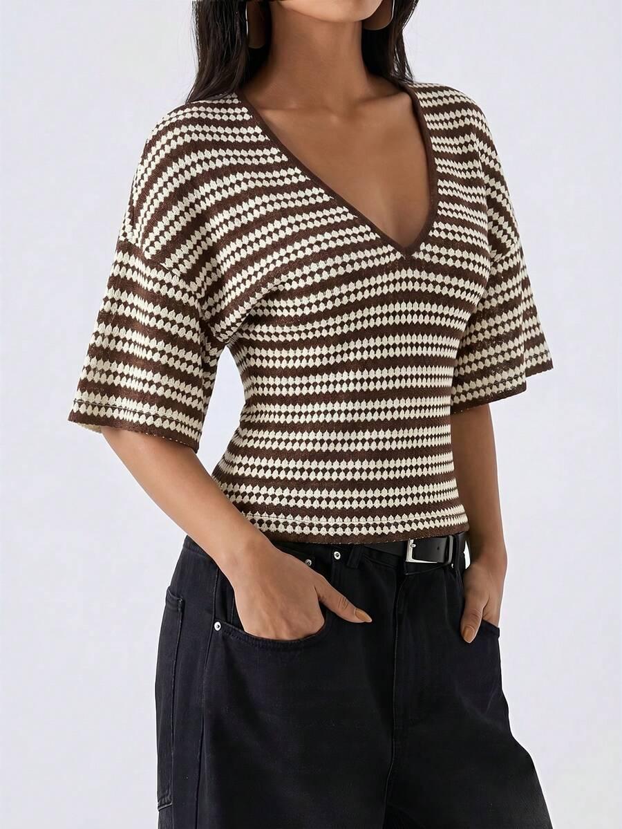 bluzka z krótkim rękawem v-neck
