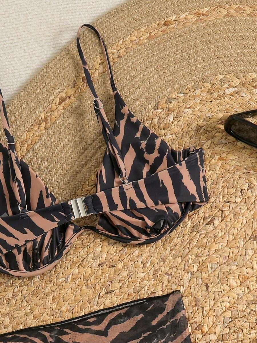 TRZYCZĘŚCIOWY KOMPLET BIKINI  ANIMAL PRINT