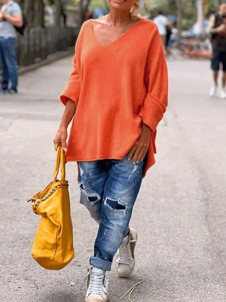 pomarańczowy sweter v-neck
