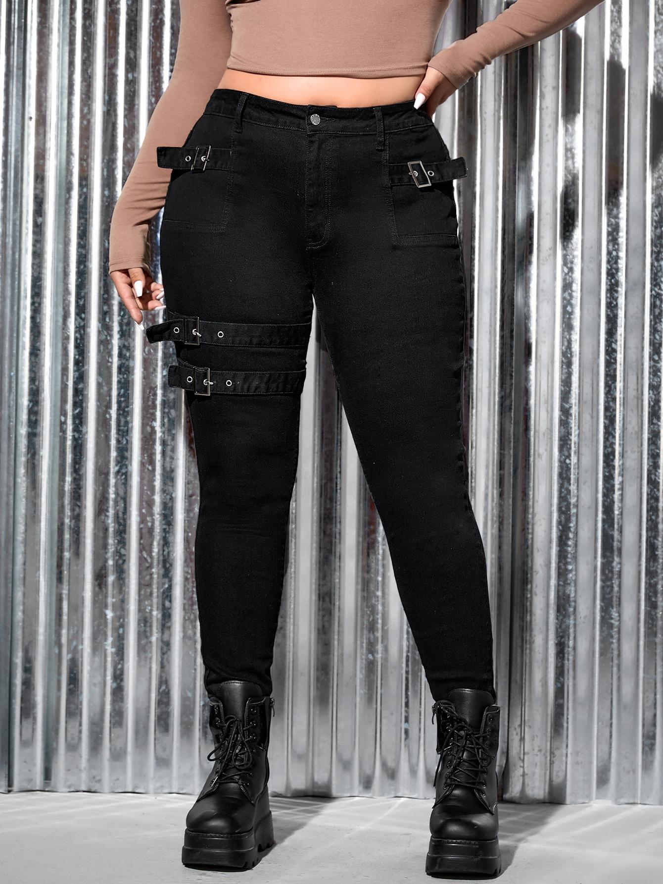 CZARNE SPODNIE JEANS KLAMRY