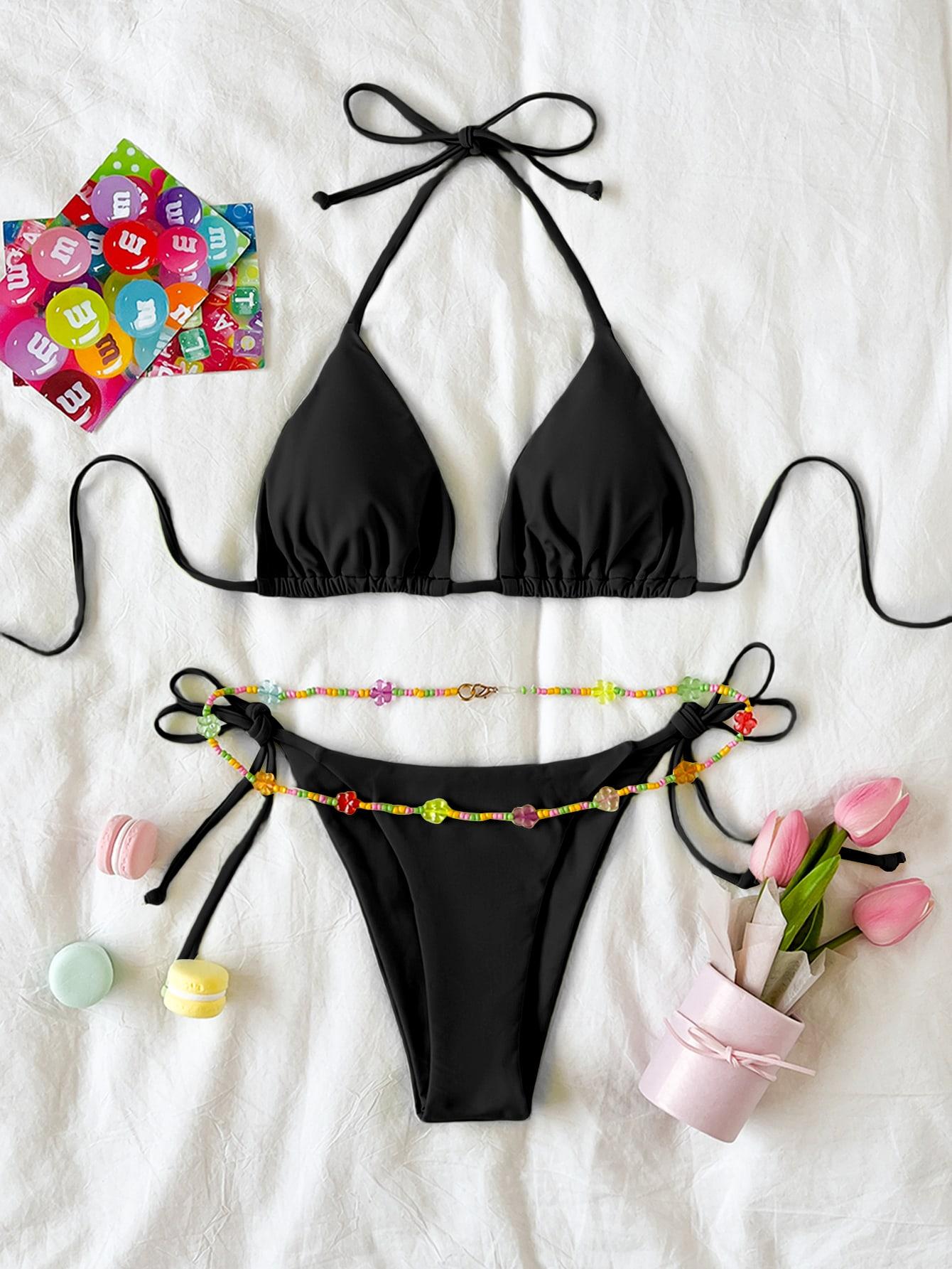 dwuczęściowy kostium bikini komplet koraliki