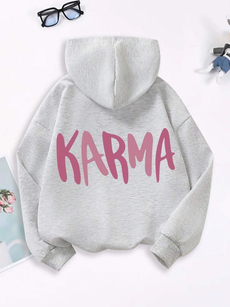 czarna bluza z kapturem napis karma